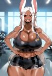 1girl ai_generated curvy curvy_female curvy_figure dark-skinned_female gym_clothes miruko my_hero_academia rabbit_ears rabbit_girl rumi_usagiyama white_hair