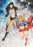 2_girls bangs bare_legs belt big_breasts black_boots black_bow black_bowtie black_footwear black_hair black_jacket blonde_female blonde_hair blue_eyes blue_shirt boots bow bowtie breasts cape cleavage clenched_hands closed_mouth corset dc_comics dcau detached_collar female_only fighting_stance fishnet_legwear fishnet_pantyhose fishnets floating_hair flying footwear half-closed_eyes heroine holding holding_object holding_wand jacket juniormaia100 juniormaia100_(artist) justice_league justice_league_unlimited kara_zor-el kryptonian legs legwear lips lipstick long_hair long_sleeves looking_at_viewer magic magic_wand magician makeup medium_breasts miniskirt multiple_girls naughty_face neck no_hat open_clothes open_jacket pantyhose parted_bangs pleated_skirt purple_lipstick red_boots red_cape red_footwear red_skirt shirt skirt smile straight_hair strapless supergirl supergirl_(series) superhero_costume superheroine superman_(series) thighs wand white_corset yellow_belt zatanna zatanna_zatara