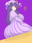 1girl ? ass breasts clothed drawlab33t huge_ass huge_breasts light-skinned_female light_skin long_hair looking_at_viewer open_mouth patchouli_knowledge purple_eyes purple_hair shaded_face surprised surprised_expression touhou