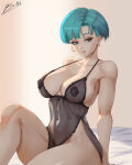 1girl big_breasts blue_eyes blue_hair brnn bubble_butt bulma bulma* bulma_(dragon_ball) bulma_(dragon_ball_super) bulma_brief bulma_briefs bulma_briefs_(buu_saga) bulma_briefs_(frieza_saga) cleavage dragon_ball dragon_ball_super dragon_ball_z horny inviting_to_sex looking_at_viewer on_bed pose sitting teasing thick_thighs