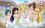 5girls adult_swim ami_mizuno bathing bishoujo_senshi_sailor_moon bishoujo_senshi_sailor_moon_r bishoujo_senshi_sailor_moon_r_the_movie bishoujo_senshi_sailor_moon_s bishoujo_senshi_sailor_moon_s_the_movie bishoujo_senshi_sailor_moon_supers bishoujo_senshi_sailor_moon_supers_the_movie black_hair blonde_hair blue_eyes blue_hair brown_hair green_eyes makoto_kino medium_breasts minako_aino naked_towel onsen purple_eyes rei_hino steam toei_animation toonami towel_only usagi_tsukino viz_media washing_another yak_manukan
