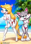 1girl 2_girls animaniacs anthro bbmbbf beach blush breasts female_only furry gold_level looking_at_viewer minerva_mink nipples open_mouth palcomix pietros_secret_club rita_(animaniacs) tongue topless underwear warner_brothers