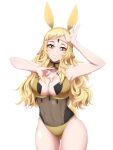 1girl absurd_res adapted_costume alluring animal_ears arms_up bare_legs big_breasts blonde_hair cleavage cleavage_cutout clothing_cutout fire_emblem fire_emblem_fates fire_emblem_heroes fire_emblem_warriors headband high_res intelligent_systems long_hair navel nintendo ophelia_(fire_emblem) playboy_bunny rabbit_ears rabbit_tail see-through_clothes seityr short_bangs sleeveless smile tail