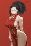 1girl big_breasts black_eyes black_hair boku_no_hero_academia brnn bubble_butt cleavage horny inviting_to_sex looking_at_viewer momo_yaoyorozu my_hero_academia pose standing teasing thick_thighs yaoyorozu_momo