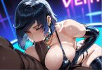 1boy1girl 1girl ai_generated blue_hair curvy curvy_female curvy_figure dark-skinned_male fellatio genshin_impact nightclub nude paizufella paizuri sex yelan_(genshin_impact)