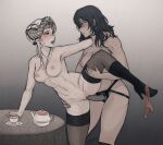 1girl 2_girls alluring athletic_female blush byleth_(fire_emblem) byleth_(fire_emblem)_(female) edelgard_von_hresvelg female_abs female_only fire_emblem fire_emblem:_three_houses fit_female iahfy intelligent_systems leg_lift medium_hair multiple_females multiple_girls nintendo panties panties_around_leg post-timeskip pussy red_panties sex short_hair source_request strap-on strap-on teal_hair vaginal_penetration white_hair yuri