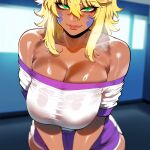 1girl ai_generated bleach blonde_hair curvy curvy_female curvy_figure dark-skinned_female gym_clothes long_sleeves tier_harribel