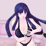 1girl abs alluring alternate_costume altina_(fire_emblem) athletic_female bare_thighs big_breasts bikini black_bikini black_swimsuit blue_eyes blue_hair breasts cleavage female_abs female_only fire_emblem fire_emblem:_radiant_dawn fit_female intelligent_systems long_hair nintendo smile swimsuit teasing thighs vinegar_juri