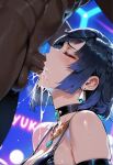 1boy1girl 1girl ai_generated blue_hair cum curvy curvy_female curvy_figure dark-skinned_male fellatio fellatio genshin_impact nightclub nude sex yelan_(genshin_impact)