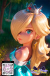 1girl 1girl 1girl aged_down ai_generated aqua_dress artist_logo bare_shoulders blonde_hair blue_dress blue_eyes brooch closed_mouth clothing collarbone crown dress earrings forest hair_over_one_eye jewelry lips littlehentai long_hair long_sleeves looking_at_viewer mario_(series) nature night off-shoulder_dress off_shoulder one_eye_covered outside qr_code rosalina savitar savitar_(artist) sky star star_(sky) star_(symbol) star_brooch star_earrings super_mario_bros. tree