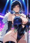 1girl ai_generated blue_hair curvy curvy_female curvy_figure genshin_impact nightclub yelan_(genshin_impact)