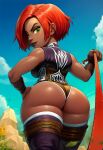 1girl 1girls ai_generated boots dark-skinned_female dark_skin dominant_female domination dominatrix femdom gnome gnome_(warcraft) gnome_female green_eyes leash leash_pull leashed_pov leotard pov red_hair shortstack smirk smirking smirking_at_viewer tall_boots world_of_warcraft