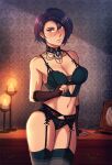 1girl 1girl 1girl alluring arm_support ass athletic blush bra brooch candle cleavage collarbone desk female_only fingerless_gloves fire_emblem fire_emblem:_three_houses garter_belt gloves iahfy intelligent_systems jewelry lace lace-trimmed_bra lace-trimmed_gloves lace-trimmed_lingerie lace-trimmed_panties lace_trim lingerie looking_at_viewer navel nintendo panties pose posing purple_eyes purple_hair shamir_nevrand short_hair softcore solo_female standing stockings stomach toned underwear