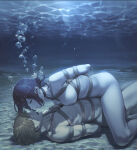 1boy 1girl absurd_res air_bubble arms_behind_back black_hair blonde_hair bondage bound bound_together bubble chainsaw_man code:074 completely_nude denji_(chainsaw_man) drowning female green_eyes high_res male male_and_female_subs nipples nude ponytail restrained reze_(chainsaw_man) short_ponytail straight underwater