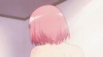 1girl areola ass ass_crack back backboob blush breasts breasts_bigger_than_head breasts_squeezed_together butt_crack eyebrows_visible_through_hair female_focus female_only from_behind from_below futoku_no_guild gif green_eyes hair_between_eyes hanabata_nohkins huge_breasts indoors inverted_nipples looking_down nipples nude nude_female pink_hair shiny_skin short_hair standing subtitled thick_thighs thighs