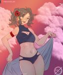 1girl alluring bikini brown_hair cynthia_(fire_emblem) ed/em fire_emblem fire_emblem_awakening flower_in_hair intelligent_systems medium_breasts swimsuit
