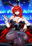 1girl ai_generated bunny_ears bunnysuit curvy curvy_female curvy_figure high_school_dxd long_hair red_hair rias_gremory sitting