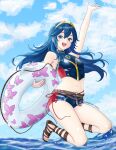 1girls alluring bikini fire_emblem fire_emblem_warriors holding_innertube inner_tube intelligent_systems lucina lucina_(fire_emblem) medium_breasts nintendo swim_shorts swimsuit