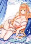 1girl 1girl 1girl alluring bangs bare_shoulders big_breasts blonde_hair blue_hair blush bow bra charlotte_(fire_emblem) cleavage condom esg_(essagna) fire_emblem fire_emblem_fates fire_emblem_heroes garter_belt garter_straps hairbow lingerie long_hair lying on_side panties smile stockings underwear underwear_only veil very_long_hair white_bra white_legwear white_panties