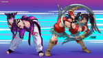 1girl 2_girls :q ass bandai_namco bent_over black_hair capcom commission crossover crown darkereve female_only full_body grin grinning_at_viewer hair_horns high_res juri_han looking_at_viewer mole mole_under_eye namco namco_bandai project_soul smiling_at_viewer soul_calibur street_fighter street_fighter_iv tira_(soulcalibur) twin_tails twitter