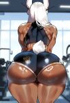 1girl ai_generated ass curvy curvy_female curvy_figure dark-skinned_female gym_clothes miruko my_hero_academia rabbit_ears rabbit_girl rumi_usagiyama white_hair