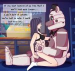 1girl adult aged_up animatronic animatronic_male bra count_the_ways cowgirl cowgirl_position creepy_bloody_kitty dirty_talk eye_contact female_on_top five_nights_at_freddy's five_nights_at_freddy's:_sister_location fnaf frottage frottage_through_clothing funtime_freddy funtime_freddy_(fnafsl) girl_on_top goth_girl hand_on_waist human_and_robot in_floor in_love look looking_at_another looking_up male male/female male_bottom millie millie_fitzsimmons on_bra on_lap quiet_sex robophilia sex_in_clothing sex_on_floor straight tools workshop