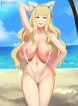 1girl 1girl 1girl alluring beach big_breasts big_breasts blonde_hair blue_eyes bow charlotte_(fire_emblem) devilukez female_focus female_only fire_emblem fire_emblem_fates intelligent_systems long_hair mostly_nude nintendo nipples seaside skimpy skimpy_clothes sling_bikini solo_female solo_focus swimsuit very_long_hair voluptuous