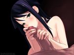  1girl black_background blue_hair blush breasts chuuou_higashiguchi fellatio female flat_chest game_cg green_eyes handjob head_tilt hetero long_hair nipples nude open_mouth oral penis penis_kiss pov sakisaka_fuminori saya saya_no_uta solo_focus two-handed_handjob uncensored 