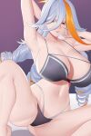 1girl alluring arms_behind_head aslind_samure aslindsamure baldr_(fire_emblem_heroes) bare_legs bare_shoulders bare_thighs big_breasts deity fire_emblem fire_emblem_heroes goddess halo nintendo orange_eyes orange_hair thighs underwear white_hair yellow_eyes
