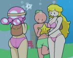 1boy 2girls ass ass_cleavage ass_crack backpack big_ass big_thighs blonde_hair bubble bubbles butt_crack female male mario_(series) nintendo okami_tomato pink_bikini power_star princess_peach star super_mario_3d_land super_mario_bros. toadette tomato_(okami_tomato) underwater
