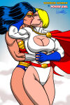 2_girls amazon bangs bare_arms bare_legs bare_shoulders belt big_breasts black_hair blonde_female blonde_hair blue_gloves blue_leotard bracer breasts cape character_name cleavage cleavage_cutout closed_eyes clothing_cutout cloud couple day dc_comics dcau diana_prince duo female/female female_only floating_hair flying gloves heroine highleg highleg_leotard hug_from_behind hugging hugging_from_behind jewelry justice_league justice_league_unlimited justice_society_of_america kaywest kissing legs legs_together leotard lips lipstick long_sleeves love makeup multicolored_clothes multicolored_leotard multiple_girls muscle muscular muscular_female mutual_yuri neck outside parted_bangs power_girl purple_lipstick red_belt red_cape red_leotard red_lipstick romantic romantic_couple short_hair skin_tight sky star star_(symbol) star_print straight_hair strapless strapless_leotard superhero_costume superheroine superman/batman:_public_enemies themysciran thighs tiara turtleneck turtleneck_leotard two-tone_leotard white_leotard wonder_woman wonder_woman_(series) yuri