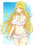 1girl alluring big_breasts bikini blonde_female blonde_hair cleavage long_hair mizyua_32 mythra_(xenoblade) swimsuit white_bikini white_swimsuit xenoblade_(series) xenoblade_chronicles_2 yellow_eyes