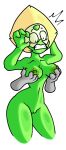 2024 disembodied_hands gem gem_(species) gem_on_forehead groping groping_breasts hands_up nipples onixsea peridot_(steven_universe) shocked shocked_expression teeth thick_thighs triangle-shaped_areolae white_background