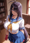 1girl ai_generated curvy curvy_female curvy_figure ikkitousen kanu_unchou long_hair purple_hair school_uniform