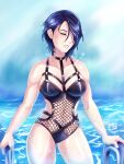 1girl 1girl 1girl alluring big_breasts blue_hair breasts closed_eyes female_focus female_only fire_emblem fire_emblem:_three_houses hakuramen intelligent_systems nintendo one-piece_bikini pool shamir_nevrand short_hair solo_female solo_focus swimming_pool swimsuit thick_thighs thighs wet wet_body