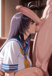 1boy1gir1 1girl ai_generated curvy curvy_female curvy_figure fellatio ikkitousen kanu_unchou kissing_penis long_hair naruto naruto_shippuden naruto_uzumaki nude purple_hair school_uniform sex