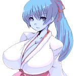  1girl aoi_(gegege_no_kitarou) blue_skin breasts cleavage female gegege_no_kitarou goban huge_breasts japanese_clothes kimono large_breasts miko ponytail ribbon ribbons solo touei yuki_onna yuki_onna_(gegege_no_kitarou) 