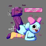 1boy 1girl boxten_(dandy's_world) dandy's_world dialogue doggy_position male overheatmaniac pink_bow poppy_(dandy's_world) tagme