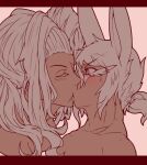 2boys animal_ears artist_request bunny_ears closed_eyes couple duo kissing looking_at_another male/male male_only multiple_boys neck surprised upper_body white_hair yaoi