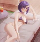 1girl 1girl 1girl :o alluring alternate_costume ass bare_shoulders bed_sheet big_breasts bikini blue_bikini blue_eyes blue_hair blue_nails breasts catria_(fire_emblem) cleavage collarbone cup female_only fire_emblem fire_emblem:_mystery_of_the_emblem fire_emblem:_shadow_dragon_and_the_blade_of_light front-tie_bikini_top front-tie_top high_res intelligent_systems johncgz looking_at_viewer lying nail_polish nintendo on_bed on_side pegasus_sisters purple_bikini purple_nails purple_swimsuit short_hair side-tie_bikini_bottom silf silfs string_bikini sunglasses swimsuit tinted_eyewear twitter_username under_boob yellow-framed_eyewear