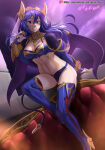 1girl alluring athletic_female bat_wings blue_eyes blue_hair cleavage female_abs fire_emblem fire_emblem_awakening fire_emblem_warriors fit_female halloween halloween_costume hocen intelligent_systems lucina lucina_(fire_emblem) medium_breasts nintendo thighhigh_boots