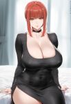 1girl ai_generated braid chainsaw_man curvy curvy_female curvy_figure dress long_hair makima_(chainsaw_man) red_hair