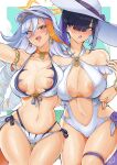 2girls baldr_(fire_emblem_heroes) bikini black_bikini black_hair casual_one-piece_bikini cleavage fire_emblem fire_emblem_heroes frilled_one-piece_bikini frills gradient_hair grey_hair hat high_res hodr_(fire_emblem) intelligent_systems midriff multi-strapped_bikini_bottom multi-strapped_bikini_top multicolored_hair multiple_girls navel nintendo nipples o-ring o-ring_bikini off-shoulder_one-piece_bikini off_shoulder one-piece_bikini purple_hair revolverwing side-tie_swimsuit streaked_hair sun_hat swimsuit thigh_strap visor_cap white_one-piece_swimsuit
