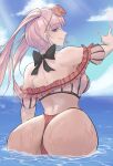 1girl 1girl 1girl absurd_res alluring alternate_costume ass ass_focus back back_view backboob bangs bare_back bare_shoulders big_breasts bikini black_bow blue_sky blunt_bangs bottomwear bow breasts calmgreentori closed_mouth day eyewear_on_head facing_viewer female_only fire_emblem fire_emblem:_three_houses fire_emblem_heroes from_behind halterneck hand_up high_res hilda_valentine_goneril hilda_valentine_goneril_(summer) intelligent_systems long_hair looking_at_viewer looking_back medium_breasts nintendo ocean off-shoulder_bikini off_shoulder official_alternate_costume outside partially_submerged pink_bikini pink_eyes pink_hair pink_swimsuit red-tinted_eyewear red_bikini round_eyewear sideways_glance sky small_breasts smile striped_bikini striped_clothes sunglasses sunglasses_on_head swimsuit thong thong_bikini tinted_eyewear topwear twin_tails vertical-striped_bikini vertical-striped_clothes wading water wet wet_body