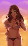 1girl absurd_res alluring big_breasts bikini brown_hair cleavage dorothea_arnault earrings fire_emblem fire_emblem:_three_houses fire_emblem_heroes green_eyes high_res intelligent_systems jewelry long_hair micro_bikini nintendo obsidianwasp shell swimsuit