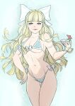 1girl 1girl alluring bangs big_breasts bikini blonde_hair blue_eyes charlotte_(fire_emblem) cleavage fire_emblem fire_emblem_fates intelligent_systems lips long_hair looking_at_viewer nintendo swimsuit
