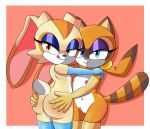2girls akuzaguy anus ass ass_grab blue_eyes cleft_of_venus completely_nude cream_the_rabbit cub female_focus furry furry_female gloves high_res hugging latex latex_gloves latex_legwear legwear looking_at_viewer looking_back makeup marine_the_raccoon multiple_girls naughty_face navel nipples nude orange_eyes orange_fur pussy sega simple_background small_breasts sonic sonic_the_hedgehog_(series) tail tongue tongue_out yuri