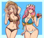 1girl 2_girls alluring big_breasts bikini fire_emblem fire_emblem:_three_houses fire_emblem_heroes gunnthra_(fire_emblem) gunnthra_(summer)_(fire_emblem) intelligent_systems mercedes_von_martritz mercedes_von_martritz_(summer) pink_hair raydango swimsuit