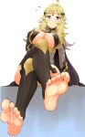 1boy 1girl absurd_res ahoge alluring big_breasts blonde_hair blue_eyes bridal_gauntlets circlet commission commissioner_upload feet fire_emblem fire_emblem_fates fire_emblem_heroes foot_focus foreshortening high_res intelligent_systems looking_at_viewer nintendo ophelia_(fire_emblem) redkite redkite333 sitting stockings turtleneck