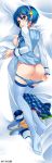  1girl 7-tan ass bad_id blue_eyes blue_hair breasts cofepig dakimakura feet highres human legs long_image madobe_nanami os os-tan panties panty_pull pussy_juice short_hair solo striped striped_panties tall_image thighhighs uncensored underwear windows_7 